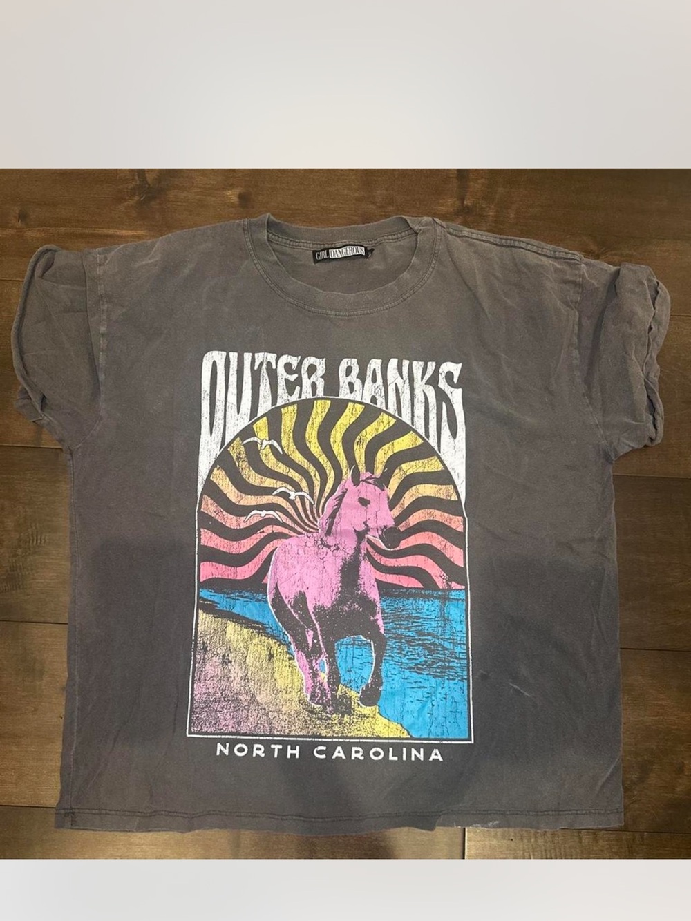 Outer Banks North Carolina Graphic Tee - Charcoal with Multicolor Print